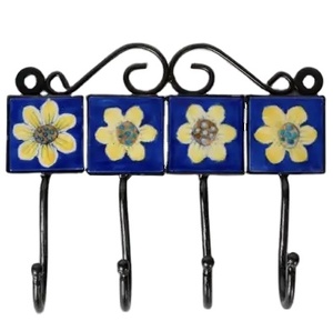 EPIC Bravo แบบชนบทตะขอแขวนเสื้อโค้ทสีฟ้ากระเบื้องเซรามิกที่แขวนเสื้อ - Product Image 1