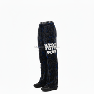 Pantalones Holgados de Felpa Gruesa Premium de 380 g/m², Estampado de Grafiti Negro y Azul con Logotipo Personalizado Bordado en Chenilla, Pantalones Lavados para Hombre - Product Image 3