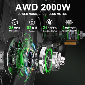 Vélo électrique hybride tout-terrain à pneus larges de 26 pouces, en stock aux États-Unis, double moteur 48V 22.4AH 2000W avec suspension arrière et contrôleur central - Product Image 2