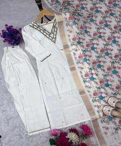 Conjunto de Kurta Étnico de Seda Romana y Viscosa con Trabajo a Mano, Top y Pantalón con Dupatta, para Fiestas y Eventos Festivos, Precio al por Mayor - Product Image 5