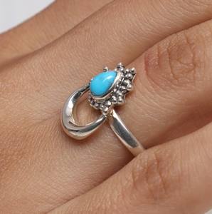 Bague en argent sterling 925 faite à la main avec pierres précieuses turquoise pour femme - Product Image 2