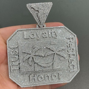 Colgante de moissanita real de corte redondo de 5 piezas chapado en oro blanco de 14 quilates personalizado para hombre con estilo hip-hop y letras personalizadas - Product Image 2