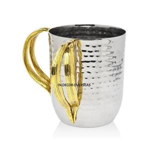 Vente chaude Unique Élégant Designer Argent Brillant Poli Tasse En Acier Inoxydable Avec Poignée Plaqué Or Bière Et Autres Boissons - Product Image 4