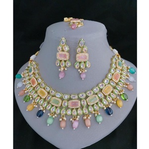 Gorgeous Gold Plated <b>Kundan</b> Necklace Set Earrings And Tikka for Women Designer <b>Jewelry</b> for Wedding and Party Wear - Product Image 1