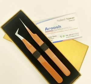 Pince à épiler professionnelle d'extension de cils en acier inoxydable de haute qualité poignée agréable couleur marron enduit pointu - Product Image 2