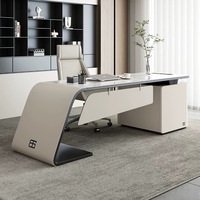 Bureau de direction moderne en demi-lune blanc minimaliste au design créatif, bureau de luxe pour PDG, directeur, cadre