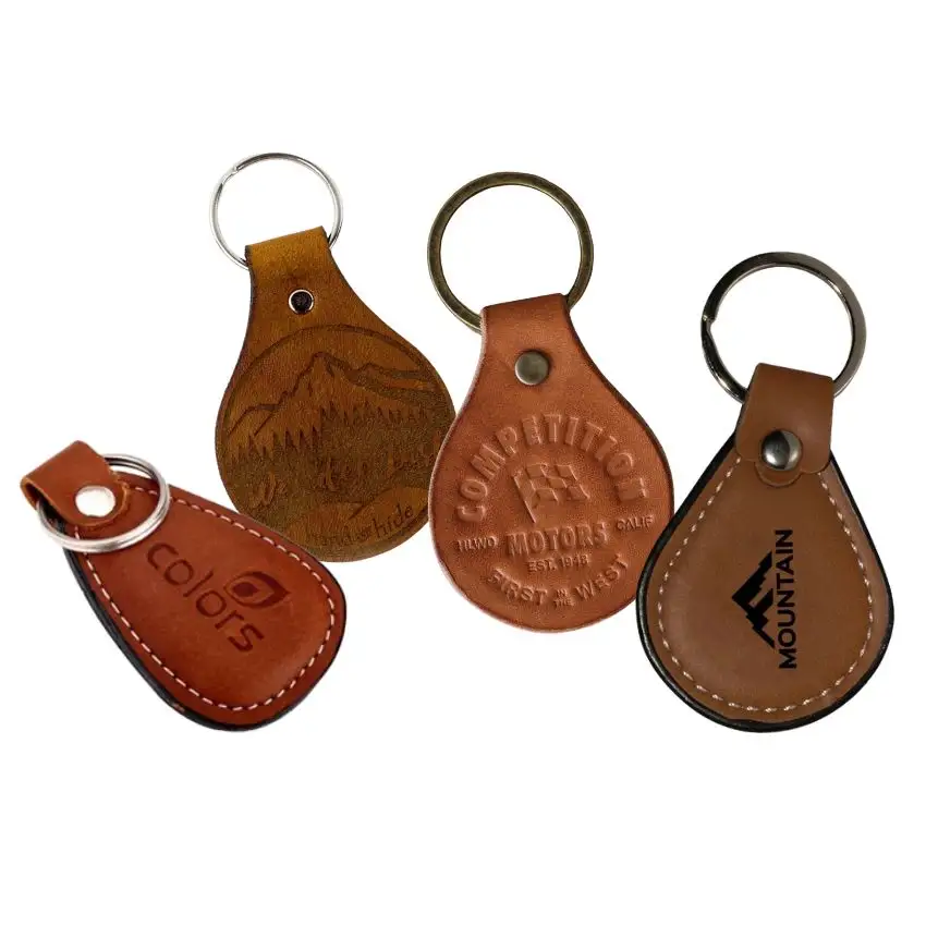 manufacturer promotional custom debossed logo plain teardrop leather keychain key FOB