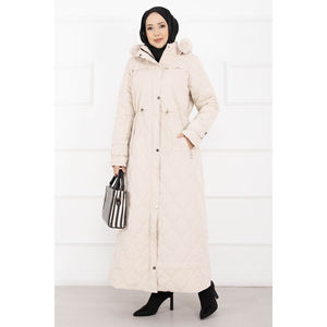 Manteau à capuche Nova Premium en <span class=keywords><strong>fausse</strong></span> <span class=keywords><strong>fourrure</strong></span> longue couleur pierre avec rembourrage en coton, fermeture éclair et boutons décoratifs, motif imprimé - Product Image 5