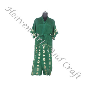 KL010 bohème indien fait à la main Vintage soie Sari imprimé fleuri vêtements de nuit peignoir Maxi robe ethnique plage été en gros - Product Image 2