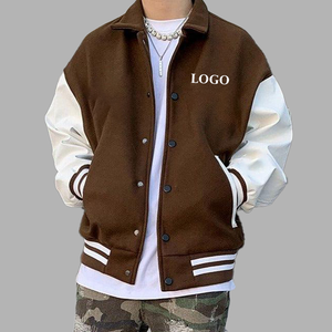 2025 High Street Custom Logo Chaqueta universitaria de manga de cuero para hombre Bomber de béisbol de alta calidad Patchwork Ropa larga a estrenar - Product Image 4