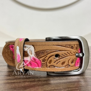 เข็มขัดหนังแท้สำหรับเด็กพร้อมเครื่องมือแนวตะวันตกดีไซน์ลายดอกไม้สีชมพูทนทานและมีสไตล์สำหรับเด็กชายและเด็กหญิง - Product Image 1