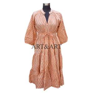 Vestido Midi Cruzado de Verano, Estilo Vintage, Estampado Floral, Mangas Tres Cuartos, Línea A, Transpirable, Hecho a Mano - Product Image 2