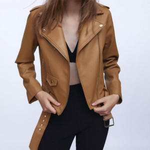 Manteau en cuir respirant zippé pour femme Veste aspect streetwear tricoté - Product Image 3