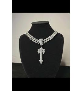 925 <b>Sterling</b> <b>Silver</b> Mens Hip Hop <b>Cross</b> Design Iced Diamond <b>Pendant</b> Round Brilliant Cut Jewelry for Party and Special Events - Product Image 1