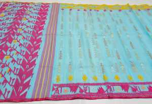 Nouveau Prix Exclusif Pas Cher Deshi Dhakai Jamdani Sharee pour Femme JAMDANI TISSU Bleu ROUGE VERT Doré Bleu Ciel du Bangladesh - Product Image 5