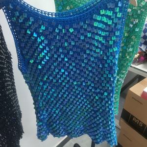 Custom Women's Casual Crochet Regular Length CAMIS <b>Top</b> Breathable Knitted Viscose Colorful <b>Sequins</b> O-Neck Quick-Dry Anti-shrink - Product Image 3