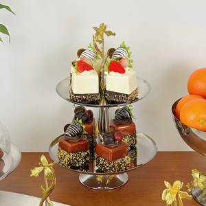 Orchidée Plateau Décoratif 2 Niveaux Rond En Métal En Acier Inoxydable Plateau De Nourriture pour Chocolat Gâteau Aux Fruits Dessert Pain - Product Image 3
