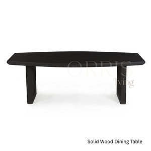 Nouvelle table à manger en bois massif noir, finition noire élégante, pieds en bois robustes, construction en bois massif artisanale, design élégant et durable - Product Image 1