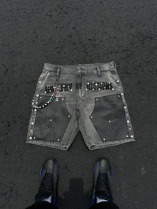 Baggy Jorts pour hommes personnalisés été Streetwear strass pantalons courts noir Shorts hommes mode casual Denim Jeans Shorts - Product Image 5
