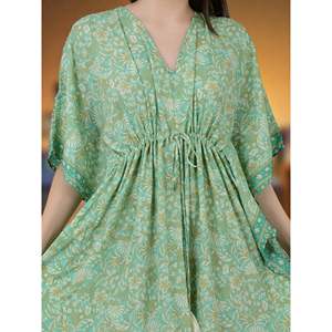 Women's Luxury Boho Chic Summer Kaftan Silk Blend Short <b>Dress</b> Loose Fit Beach Coverup Mini <b>Dress</b> for Lounge Wear for Swimwear - Product Image 2