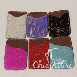 Cheveux sur cuir de vachette métallisé porte-cartes de crédit étui à cartes minimaliste unisexe mince porte-cartes portefeuille de poche en cuir occidental - Product Image 1