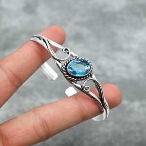 Elegant Sterling Silver <b>Blue</b> <b>Topaz</b> Bangle Exquisite Fine Bangle as a Gift for Her or Mother - Product Image 3