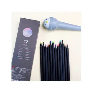 Yüksek kalite siyah ahşap renkli kalem 12 renk seti profesyoneller sanat çizim fantezi kalem seti