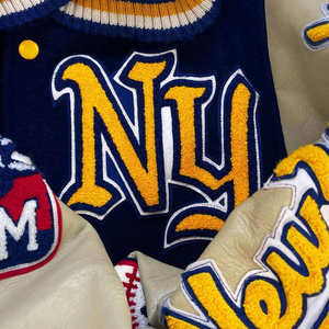 High Quality Men's Winter High Street <b>Letterman</b> <b>Jacket</b> Chenille Embroidery Shell Leather Sleeves Waterproof Customizable Design - Product Image 4