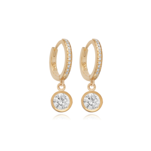Pendientes colgantes de piedra CZ de diseño redondo de estilo diario de moda delicada joyería de plata de ley 925 hecha a mano - Product Image 5