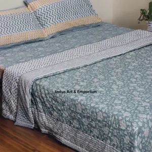 Nhà Sản Xuất Handmade Bông Tay Khối Hoa In Chăn Bán Buôn Bông Chăn Với Bedsheet