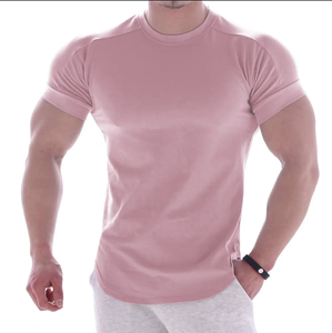 T-shirts pour hommes coupe ajustée col rond en coton, polyester et élasthanne 180g anti-boulochage anti-rétrécissement couleur unie compressée - Product Image 3