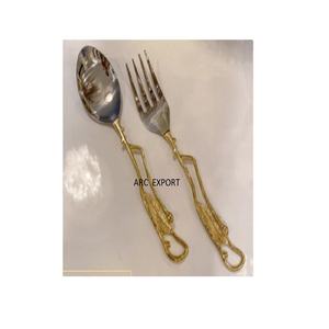 Juego de cubiertos decorativos de diseño moderno, cubiertos creativos de acero inoxidable de calidad con mango de Metal dorado para accesorios de vajilla - Product Image 1