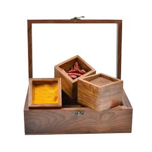 Boîtes en bois d'épices nautiques avec cuillère Designer de cuisine 6 boîtes avec verre et 1 cuillère design Stockage d'épices Calvin Handicraft - Product Image 4