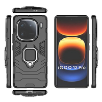 Pour IQOO 12 Pro 5G Étui IQOO 12 10 11 Y200 X100 Coque Antichoc Anneau Métallique Support de Voiture Luxe Coque Rigide en PC Silicone pour Téléphone