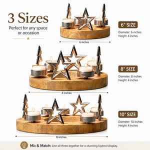 Handcrafted Metal <b>Star</b> Tea <b>Light</b> Candle Holder with Wooden Base, Rustic Home Decor Centerpiece for Christmas Tabletop Decoration - Product Image 4