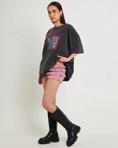 Camiseta de Verano para Mujer, Cuello Redondo, Manga Corta, Corte Holgado, Estampado Gráfico en el Pecho, Estilo Urbano - Product Image 3