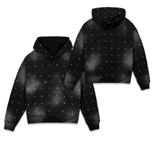 Sweat à capuche noir en molleton de coton 100% surdimensionné personnalisé Streetwear vintage pour hommes pull de haute qualité avec décoloration au soleil taille XL avec strass - Product Image 1