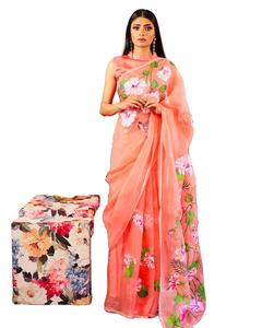 Le dernier designer de Fab Zone en soie organza pure fabriqué à la main imprimé sari fête traditionnelle de haute qualité porter Salwar - Product Image 1