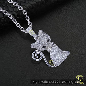 Colgante de gato de Plata de Ley 925 chapado en oro de 14 quilates VVS Lab Grown Diamond Cat Charm Iced Out Cat Jewelry - Product Image 4