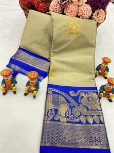 Saree de seda de algodón Colección de Sari indio elegante con borde Zari Perfecto para saris nupciales Fiesta de bodas Festival - Product Image 5