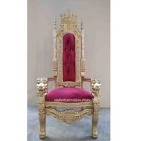 Chaises de salon en bois massif de palissandre sculpté à la main, style antique, roi lion, velours rouge foncé doré, dossier haut, hôtel, villa