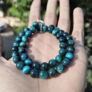 Elegante Collar de Cuentas Lisas de Ojo de Tigre Azul de 8 mm, Collar Unisex con Cierre de Plata de Ley y Cadena, Estilo Bohemio y Hippie - Product Image 3