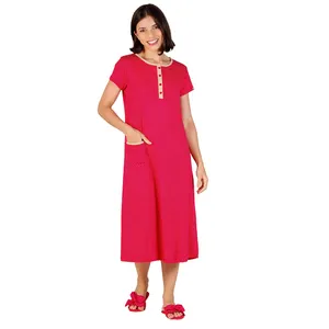 Top Listed Distributor of Superlative Quality 100% Cotton Made Night Sleepwear Short Half Sleeves Night Gown for Women's Ladies