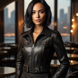 <b>Women</b> Genuine Soft Cow Hide Leather <b>Short</b> Zipper Closure Leather <b>Jacket</b> multi Small | down Collar Long <b>Sleeve</b> <b>Short</b> Sheepskin - Product Image 6