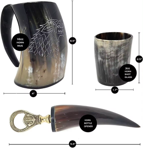 Mug en corne poli de style religieux viking authentique, écologique, de qualité supérieure, sans danger pour les aliments, étanche, couleur et taille personnalisées pour les Nordiques - Product Image 3
