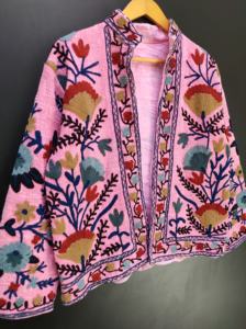 Winter Velvet Shell Eco-Friendly Finished Cotton Suzani Embroidered Floral Pattern Boho Bridal Wedding Festival Christmas Party - Product Image 4