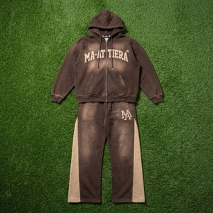 Conjunto de chándal de dos piezas para hombre, estilo streetwear, con sudadera con capucha extragrande con cremallera y pantalones deportivos de pierna ancha, con efecto lavado personalizado. - Product Image 6