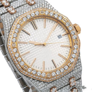 Reloj de cristal con esfera analógica de dos tonos de lujo Iced VVS Moissanite Diamond Steel Diver Mecanismo japonés 20mm Oro blanco para - Product Image 3