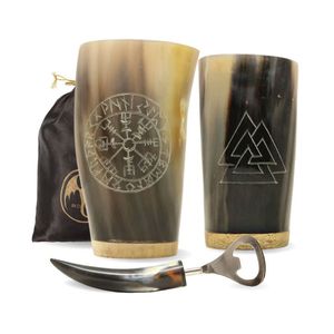 Gobelet à boire en corne viking fait à la main, cadeau nordique authentique, design fabriqué par la grâce de Dieu, artisanat - Product Image 6