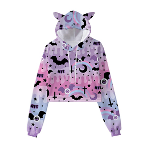 Nuevo Diseño, Sudadera con Capucha de Orejas de Gato con Estampado Bajo Demanda, Envío Directo, 220g, Capa de Aire, Sudadera con Capucha para Mujer con Estampado por Sublimación que Deja el Vientre al Descubierto - Product Image 1